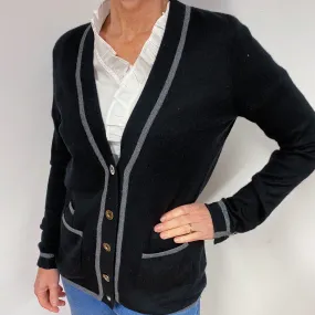 Black and Grey Cashmere V-Neck Cardigan Medium