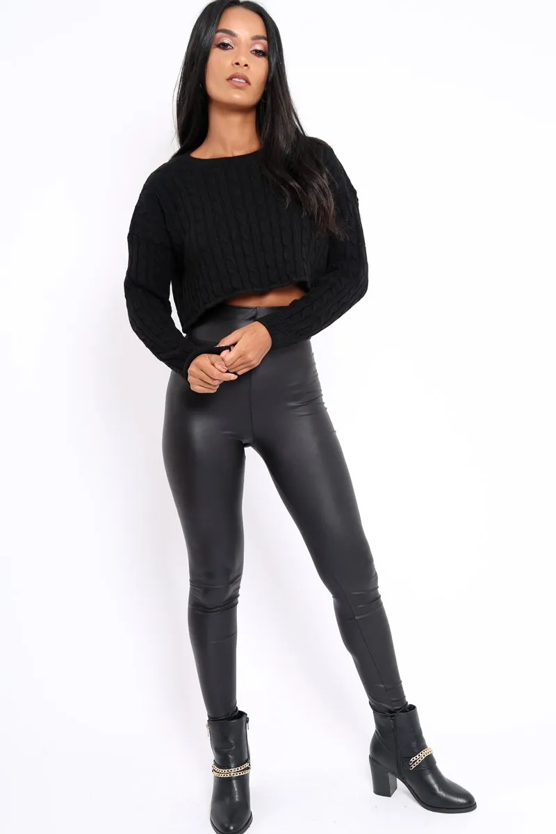 Black Cable Knit Cropped Jumper - Georgie