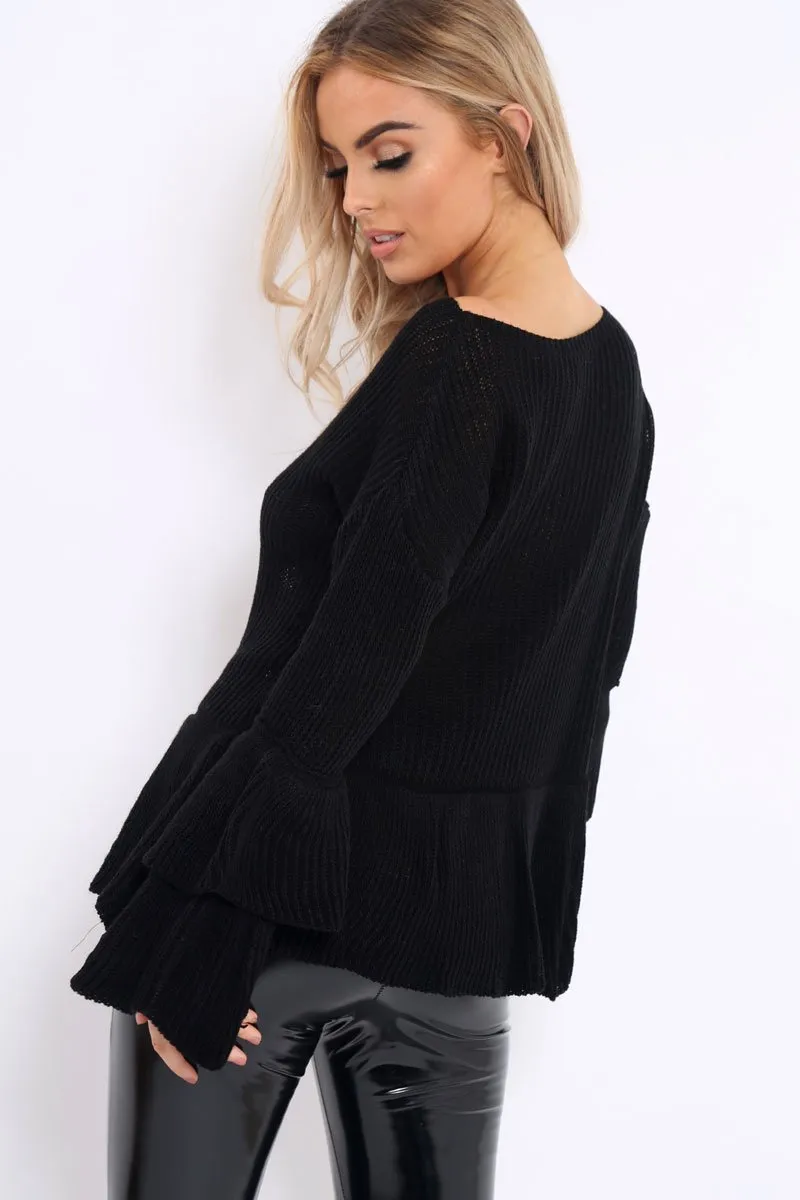 Black Frill Hem and Sleeve Jumper - Imogen