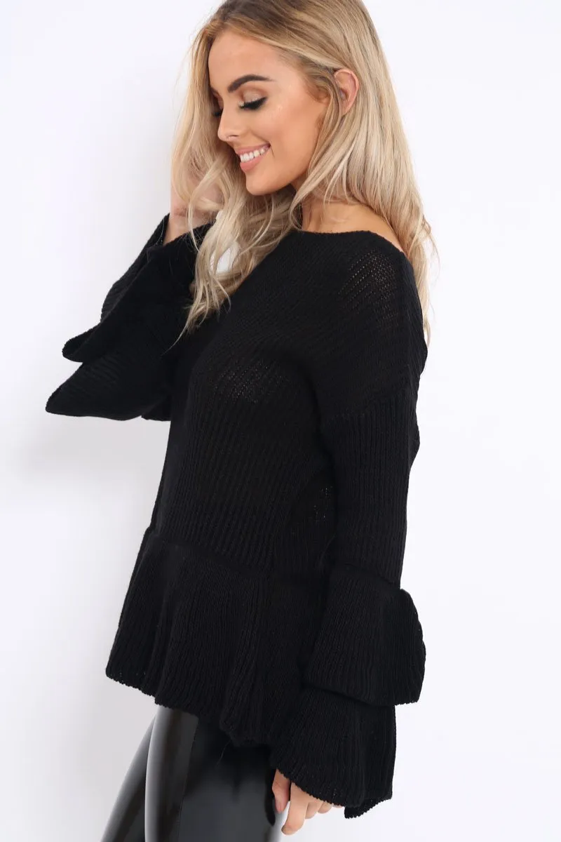 Black Frill Hem and Sleeve Jumper - Imogen