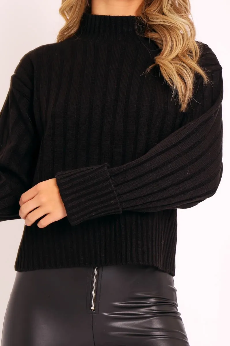 Black Knit High Neck Jumper - Jaelynn