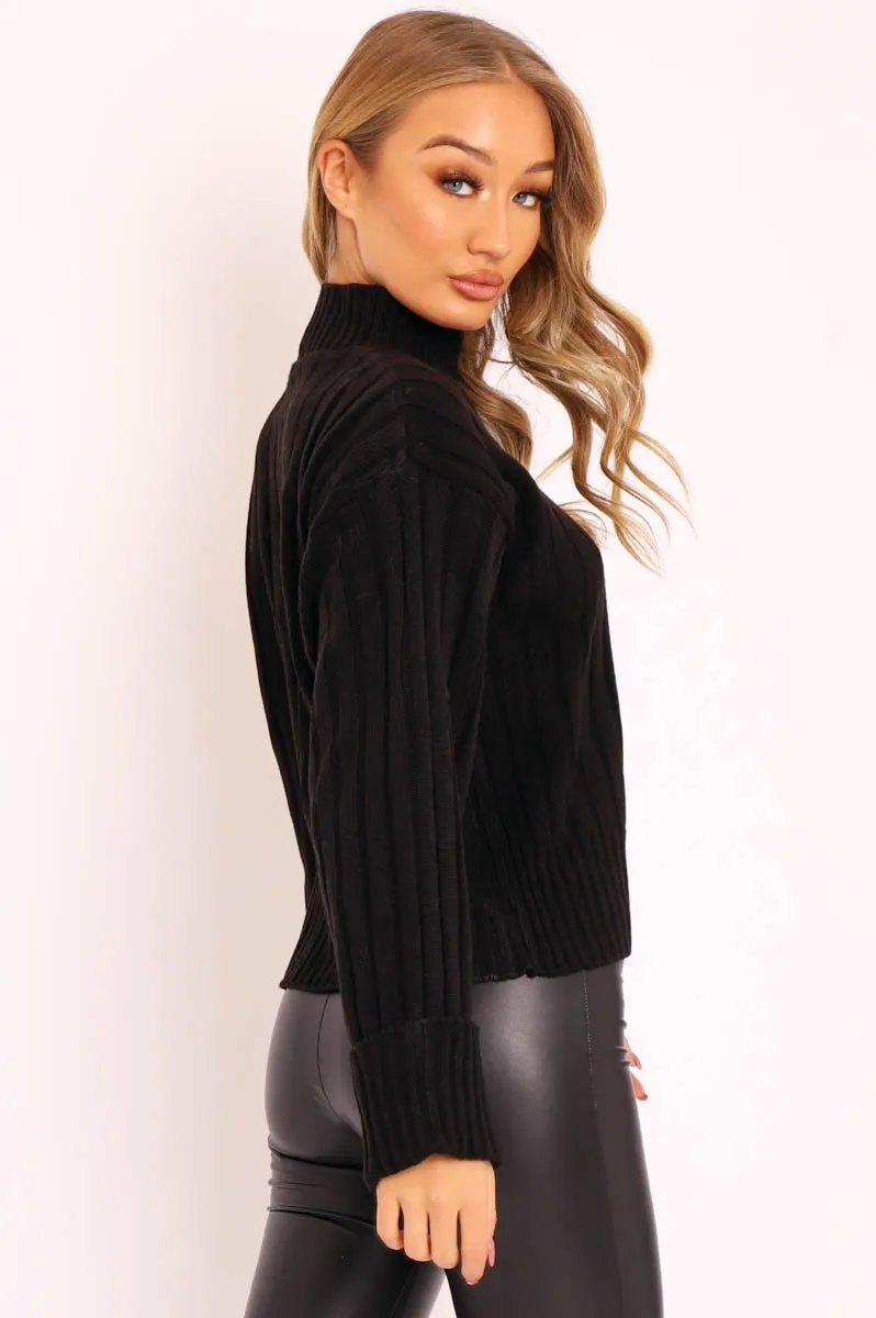 Black Knit High Neck Jumper - Jaelynn