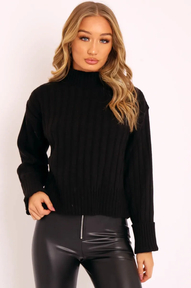 Black Knit High Neck Jumper - Jaelynn