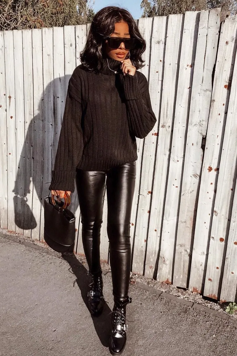 Black Knit High Neck Jumper - Jaelynn