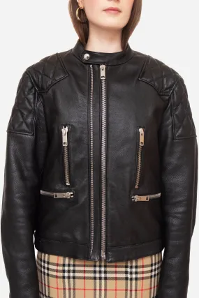 Black Leather Quilted Jacket Silver Hardware