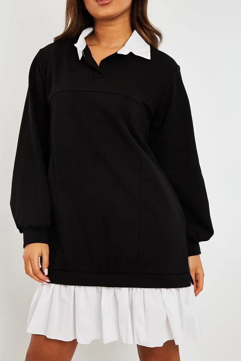 Black Oversized Jumper Shirt Dress - Islah