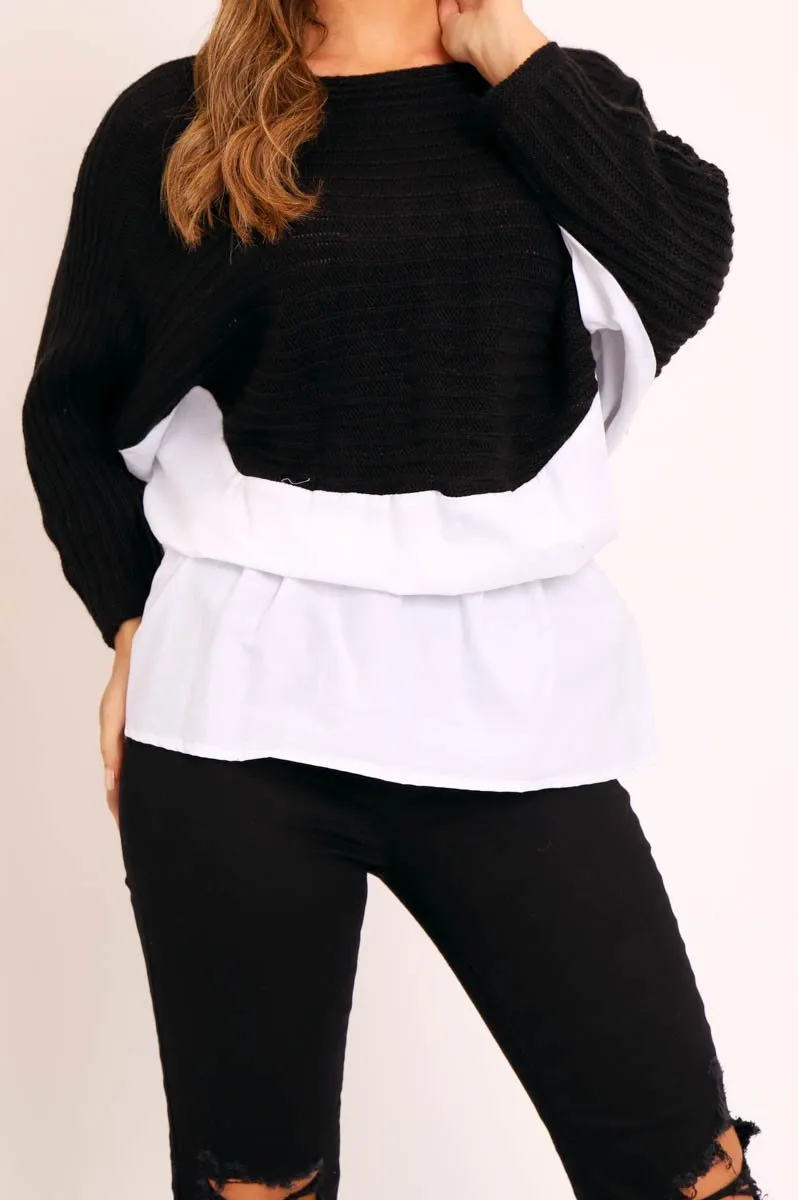 Black Oversized Knitted Shirt Jumper - Payslie