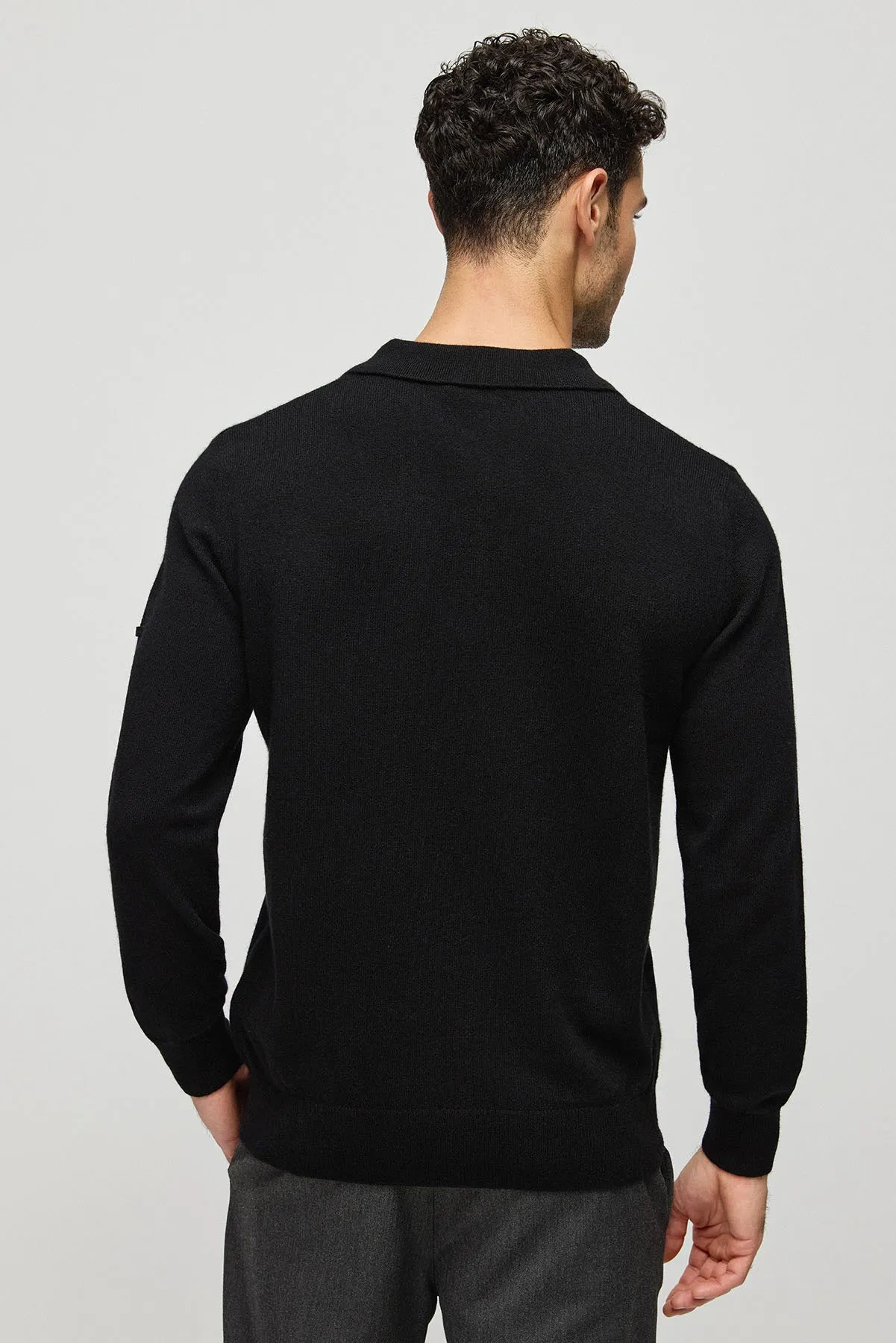 Black Pure Cashmere Men's Polo Sweater