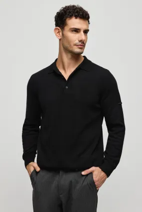 Black Pure Cashmere Men's Polo Sweater