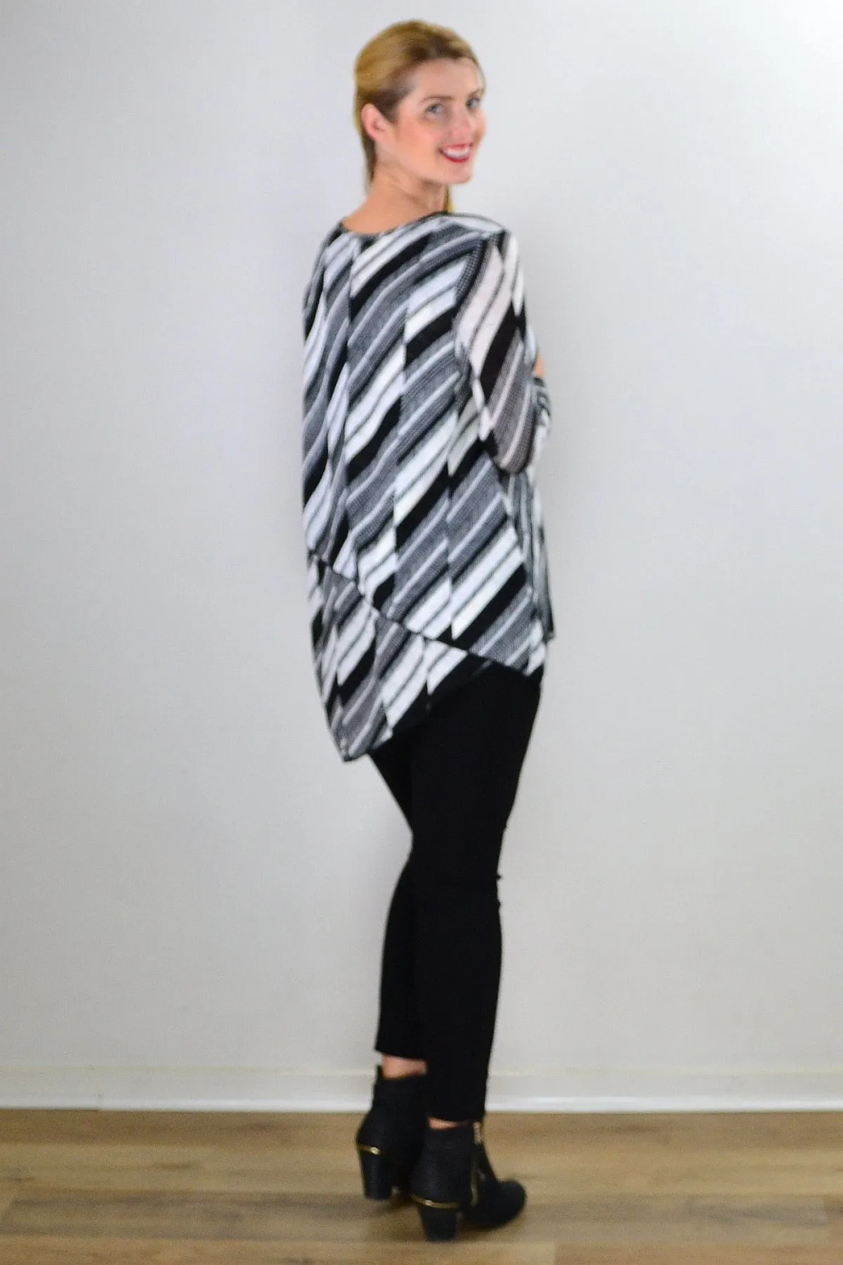 Black White Stripes Dots Tunic Top