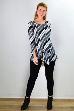 Black White Stripes Dots Tunic Top