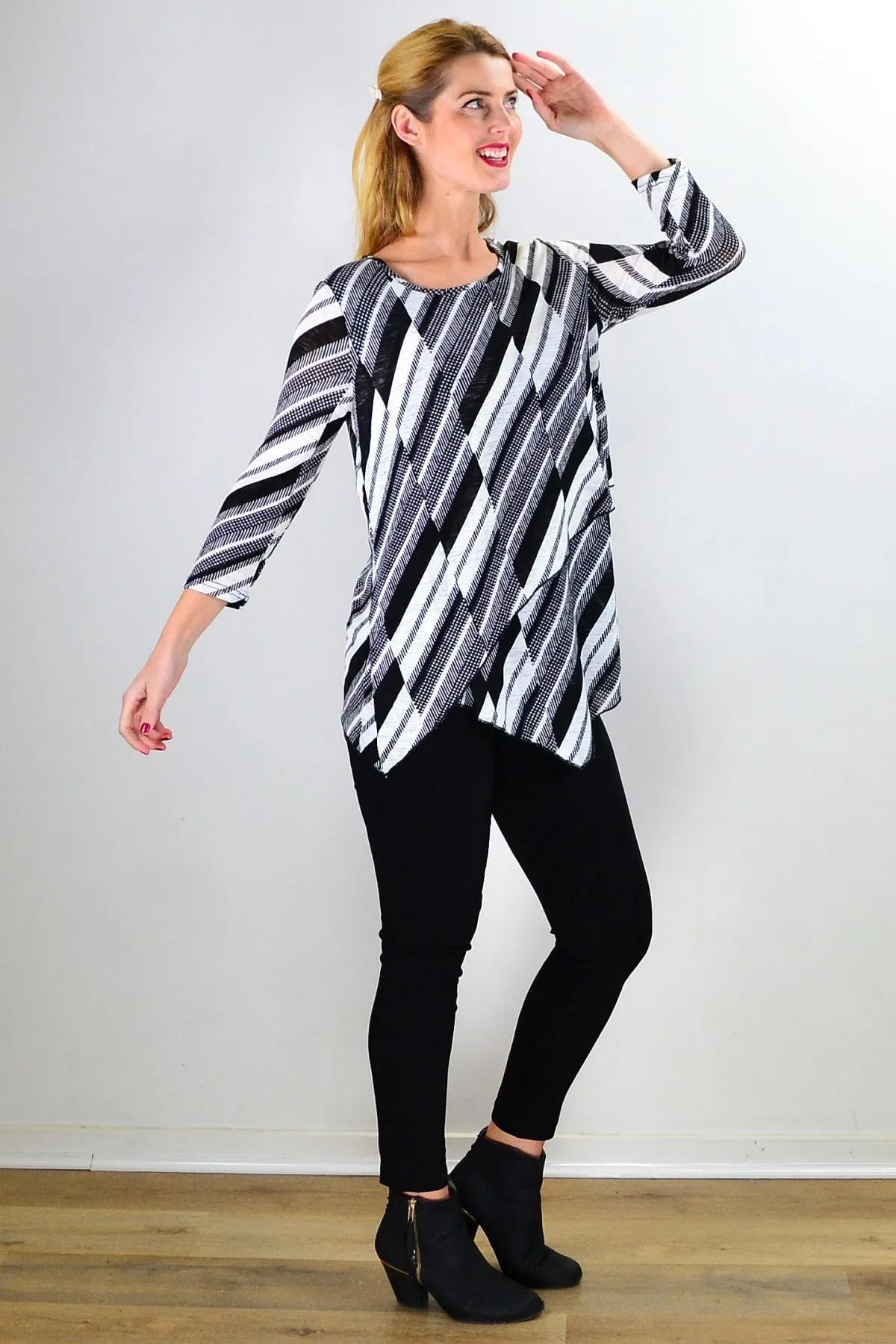 Black White Stripes Dots Tunic Top