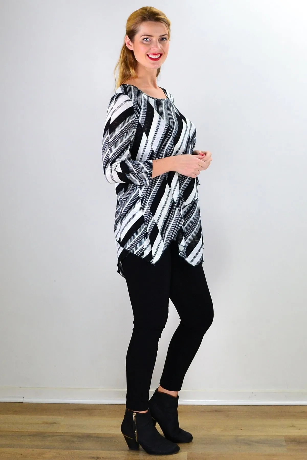 Black White Stripes Dots Tunic Top