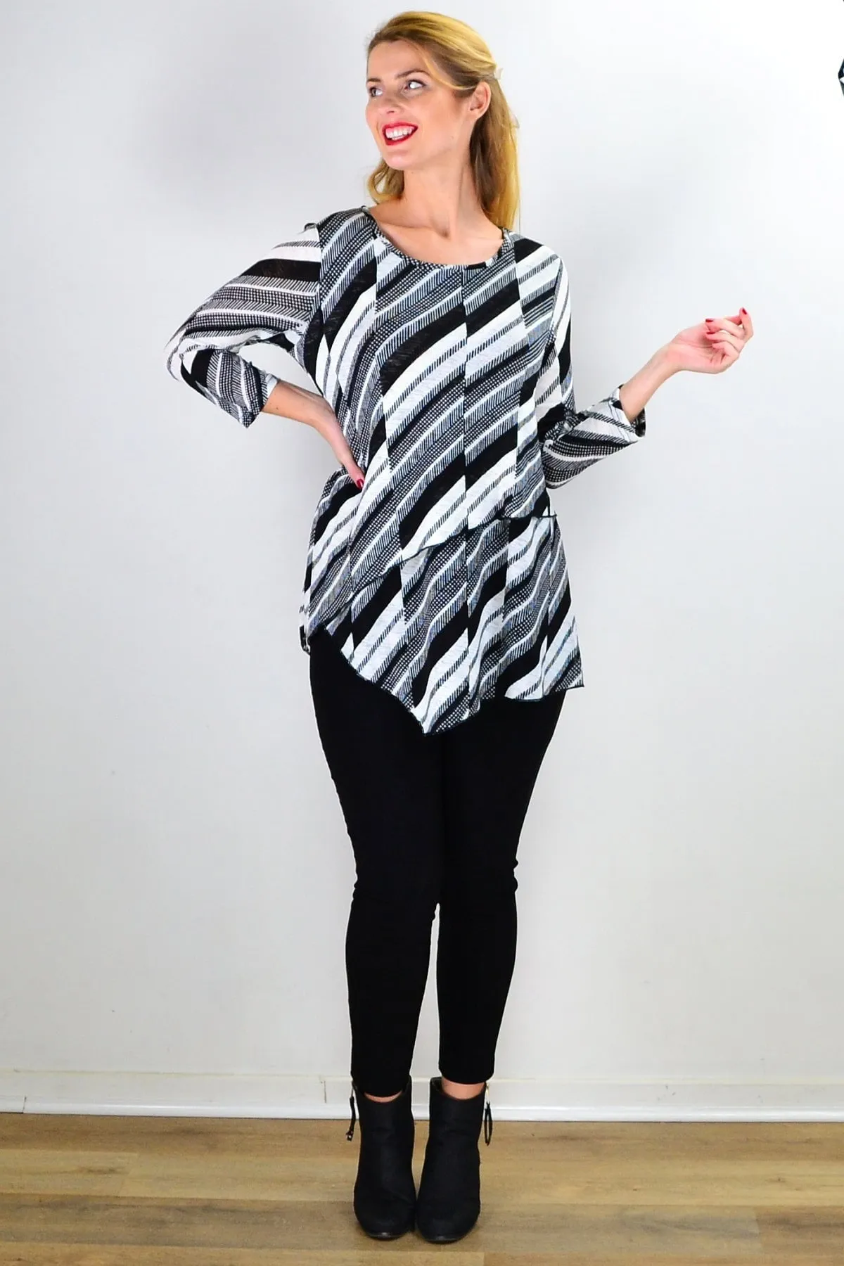 Black White Stripes Dots Tunic Top