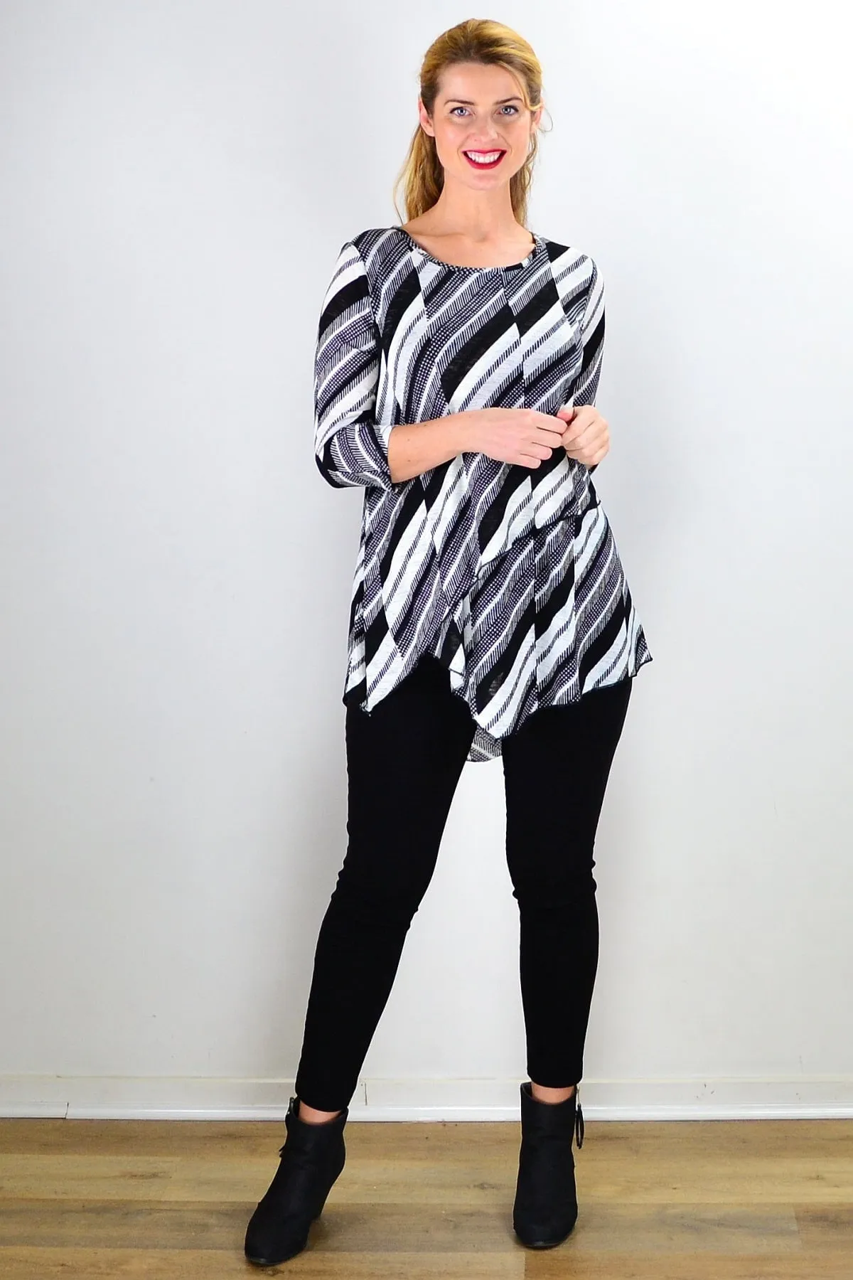 Black White Stripes Dots Tunic Top