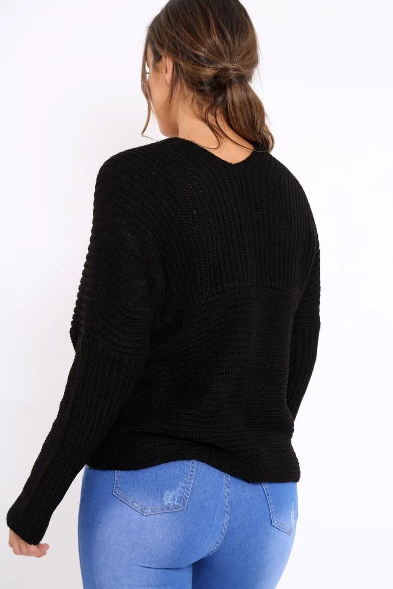 Black Wrap Front Cable Knit Jumper - Melia