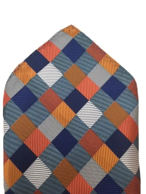 Blue, Orange & Silver Checkered Pocket Square