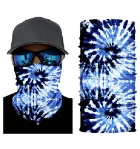 BLUE TIE DYE SEAMLESS BANDANA FACE COVER TUBE MULTI FUNCTION MASK WRAPS