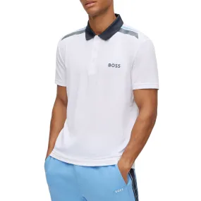 BOSS Paddytech Polo Golf Shirt - White/ Navy