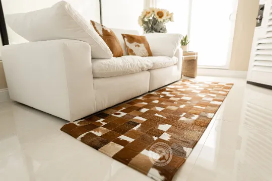 Brown & White - Designer Rugs - Runner - Squares