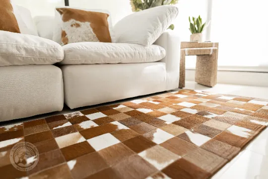 Brown & White - Designer Rugs - Runner - Squares