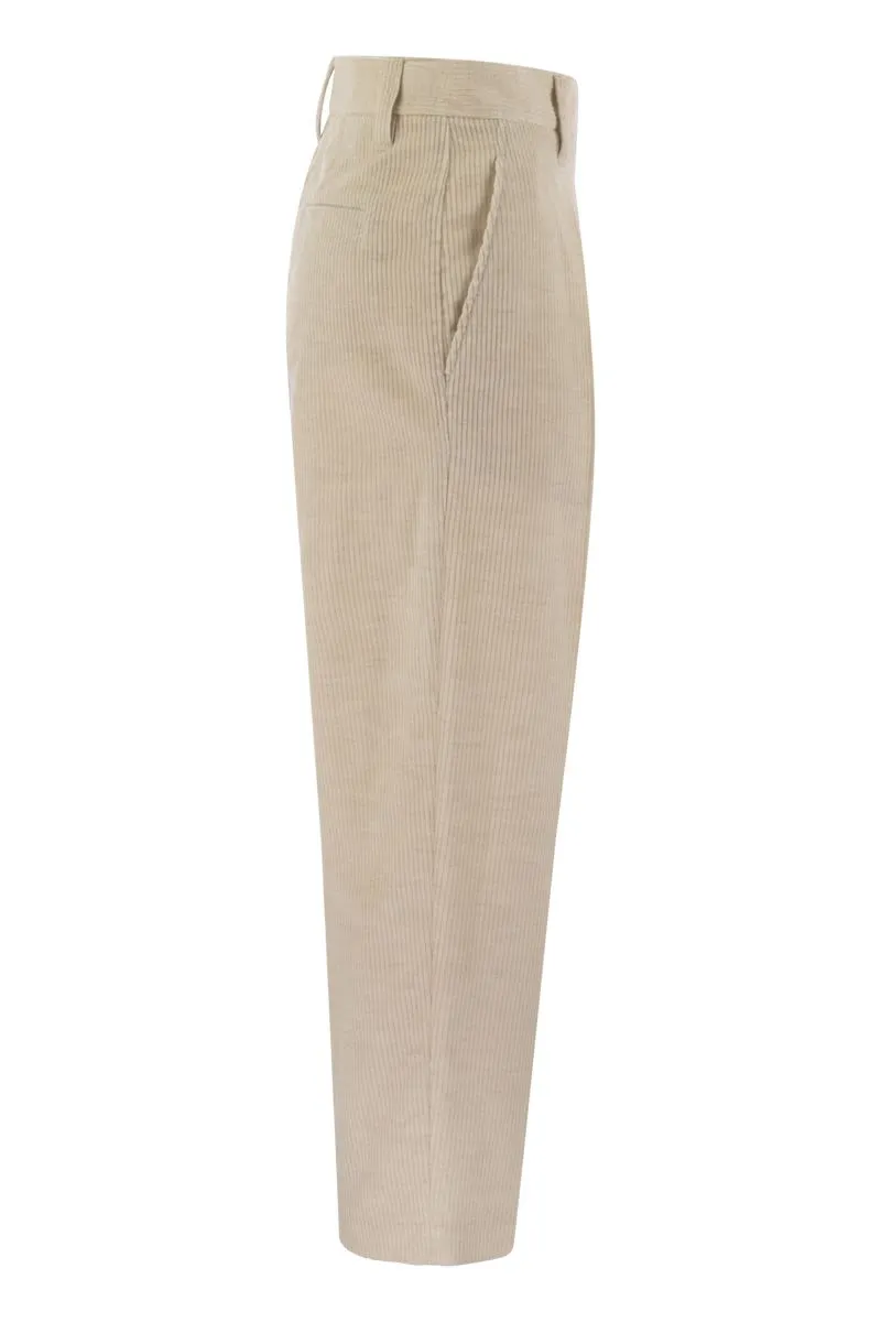 BRUNELLO CUCINELLI Striped Flared Canvas Trousers with Jewel Accent