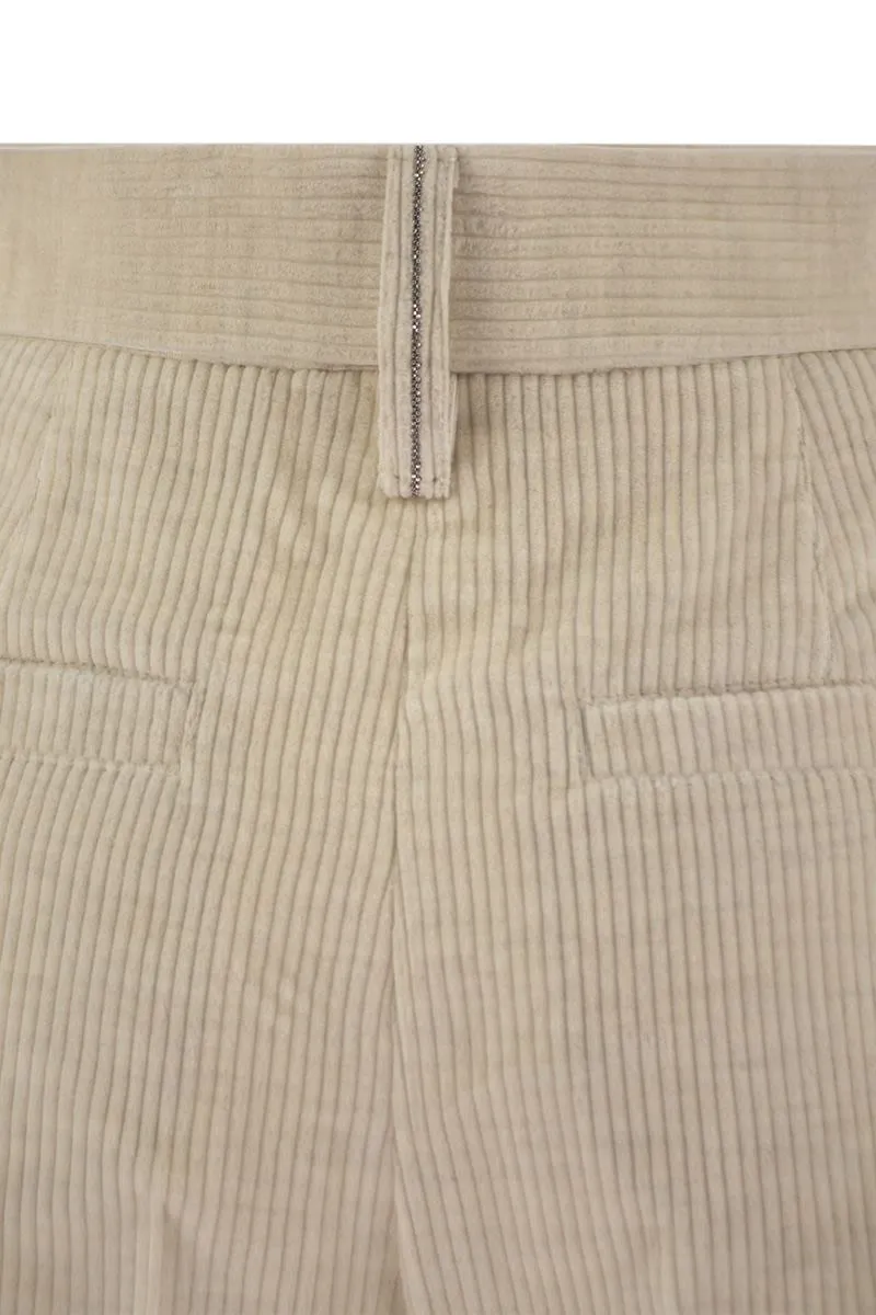 BRUNELLO CUCINELLI Striped Flared Canvas Trousers with Jewel Accent