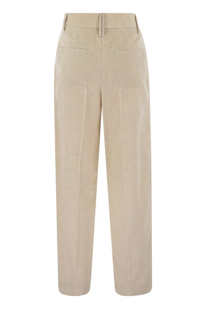 BRUNELLO CUCINELLI Striped Flared Canvas Trousers with Jewel Accent