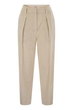 BRUNELLO CUCINELLI Striped Flared Canvas Trousers with Jewel Accent