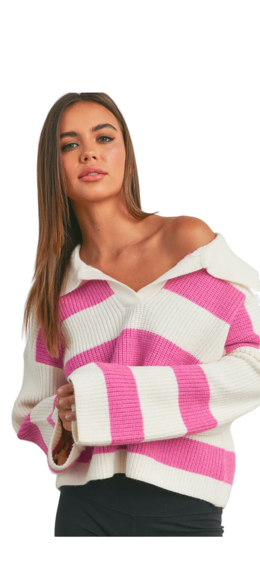 Bryce Cozy Stripe Oversized Sweater with Chic Wide Collar