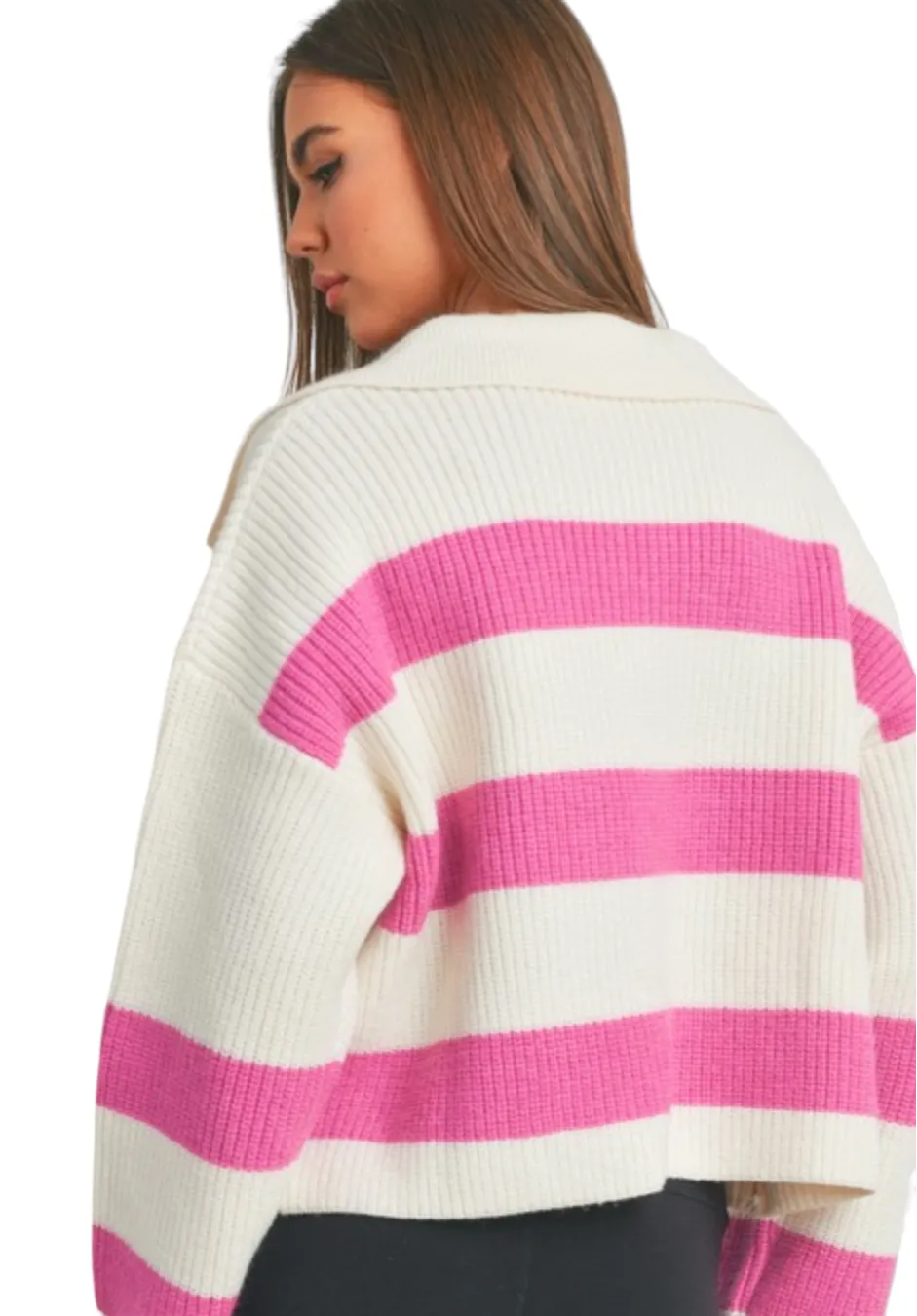 Bryce Cozy Stripe Oversized Sweater with Chic Wide Collar