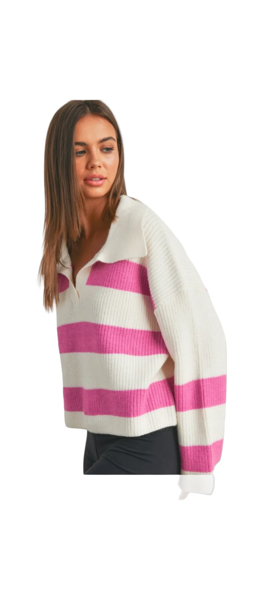 Bryce Cozy Stripe Oversized Sweater with Chic Wide Collar