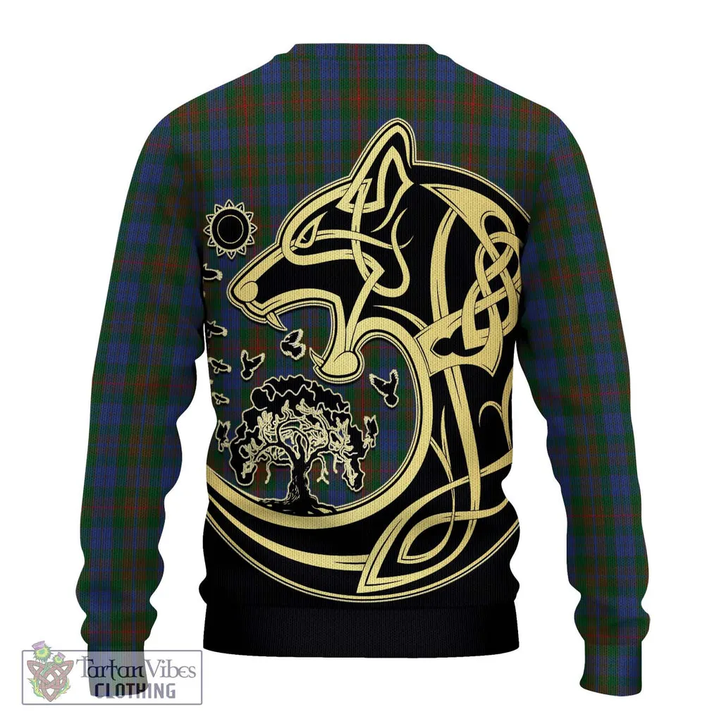 Buchanan Hunting Tartan Ugly Sweater with Family Crest Celtic Wolf Style