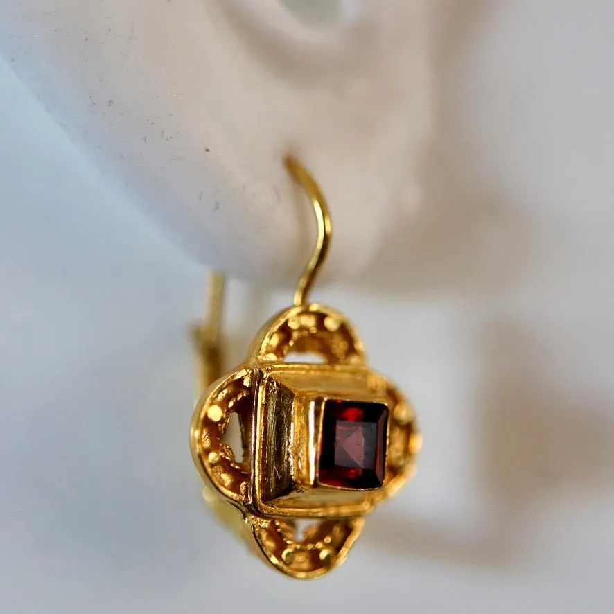 Byzantine 14k Gold and Garnet Earrings