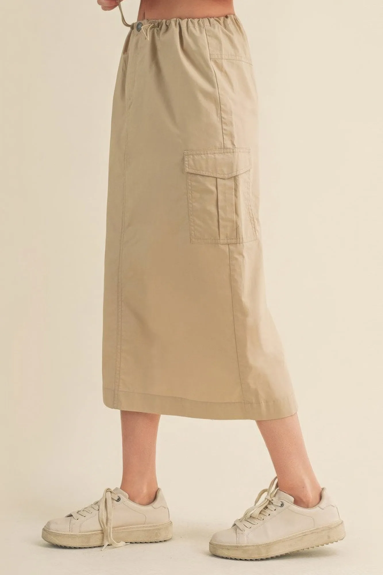 Cargo Drawstring Midi Skirt