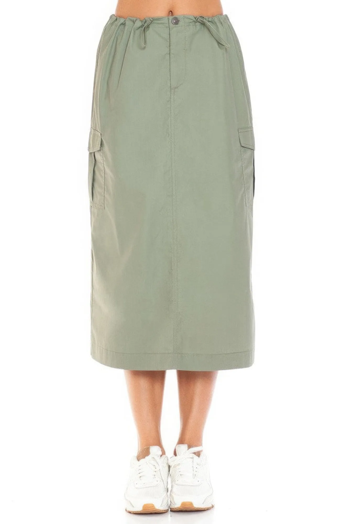 Cargo Drawstring Midi Skirt