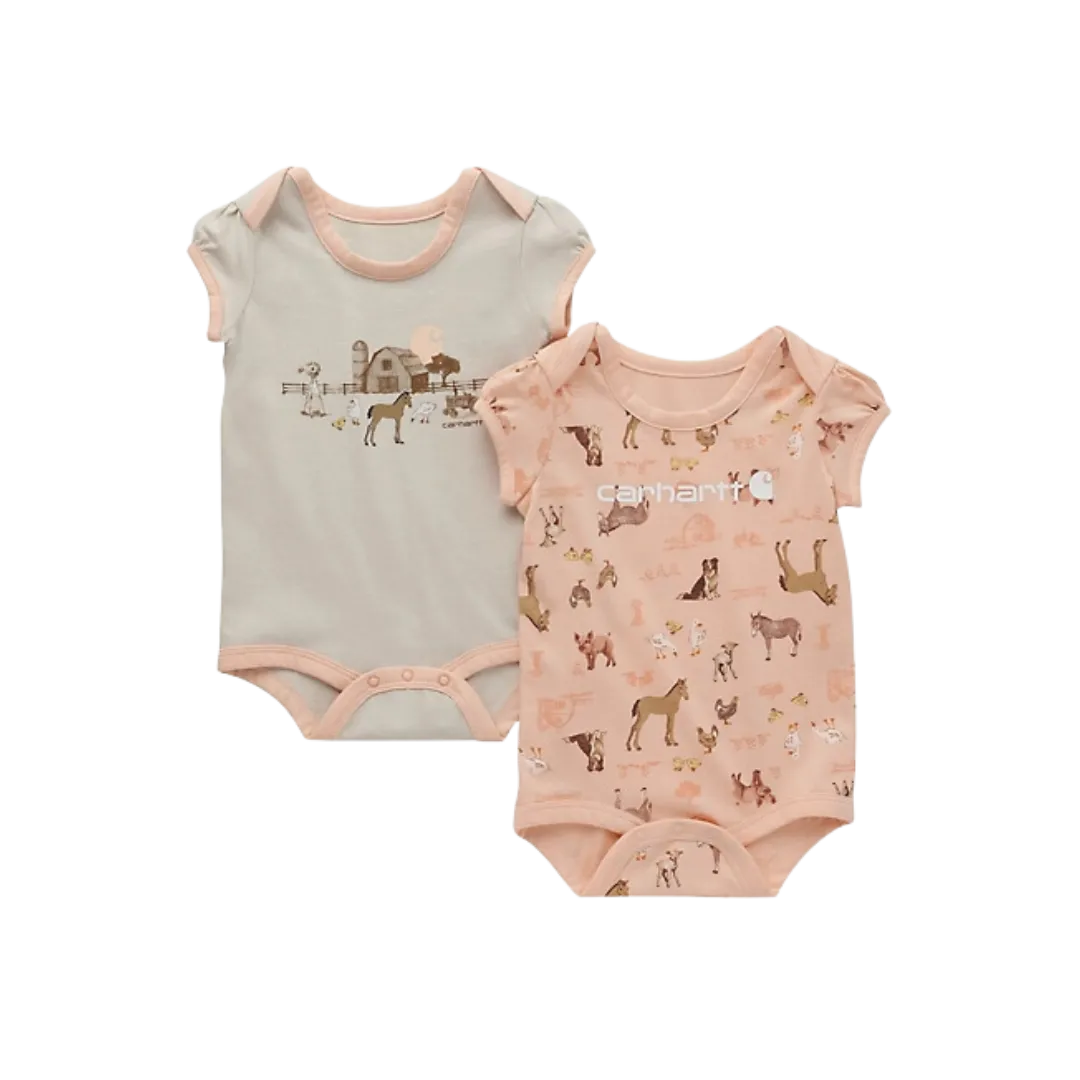 Carhartt Kid's Short Sleeve Farm Print 2 Set Tropical Peach Bodysuit