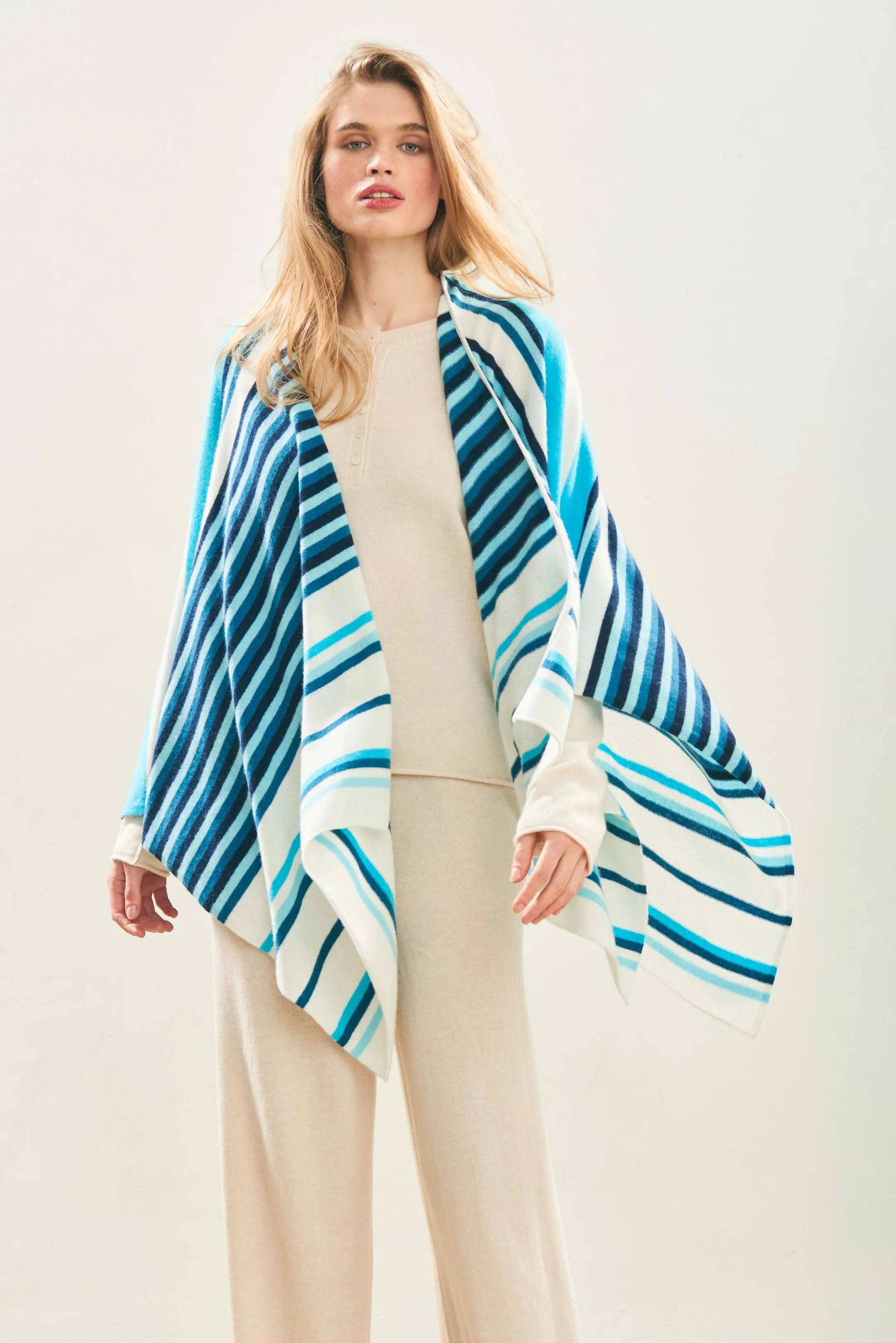 Cashmere Multi Stripe Wrap in Cream