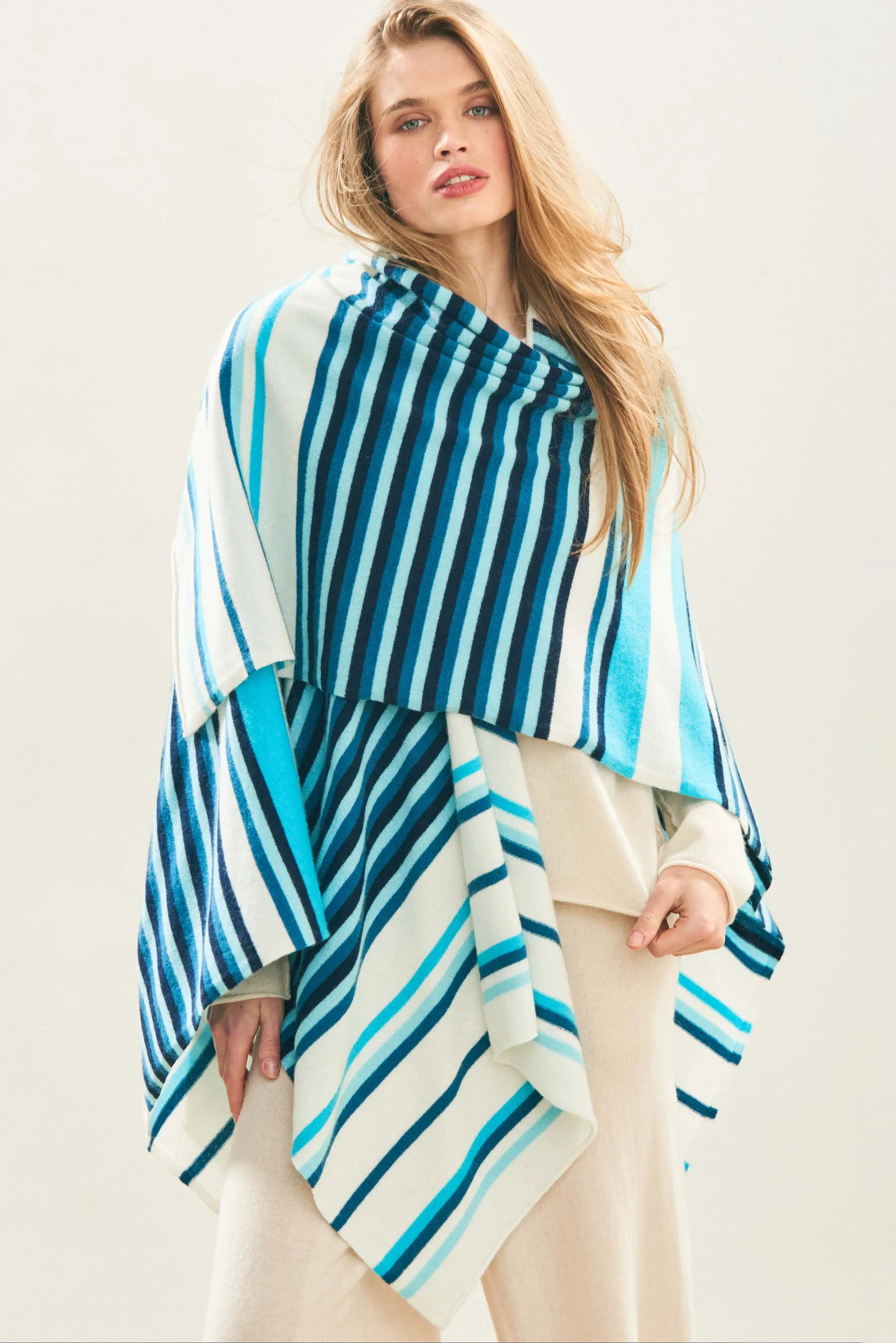 Cashmere Multi Stripe Wrap in Cream