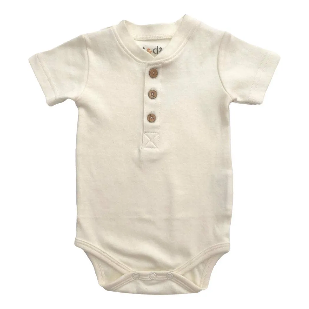 Cat & Dogma - Natural Short Sleeve Baby Onesie Henley Bodysuit