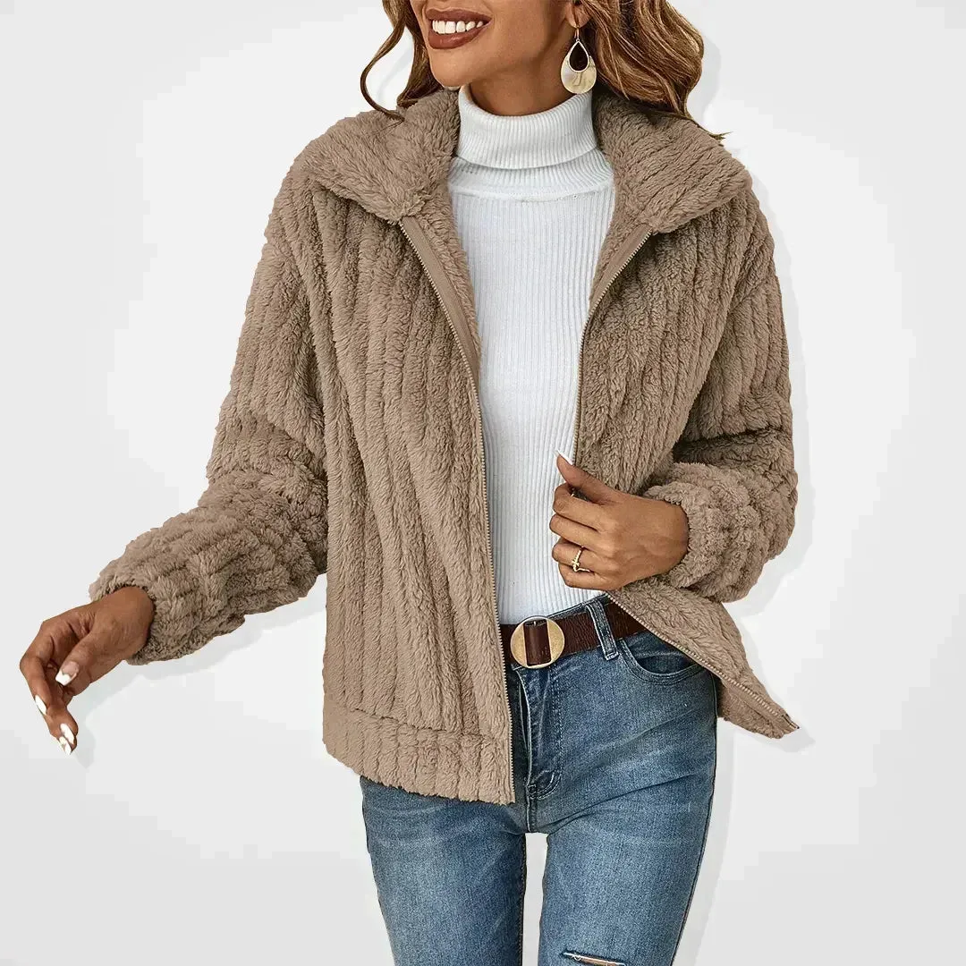 Catriona™ | Casual Plush Fabric Ribbed Cardigan