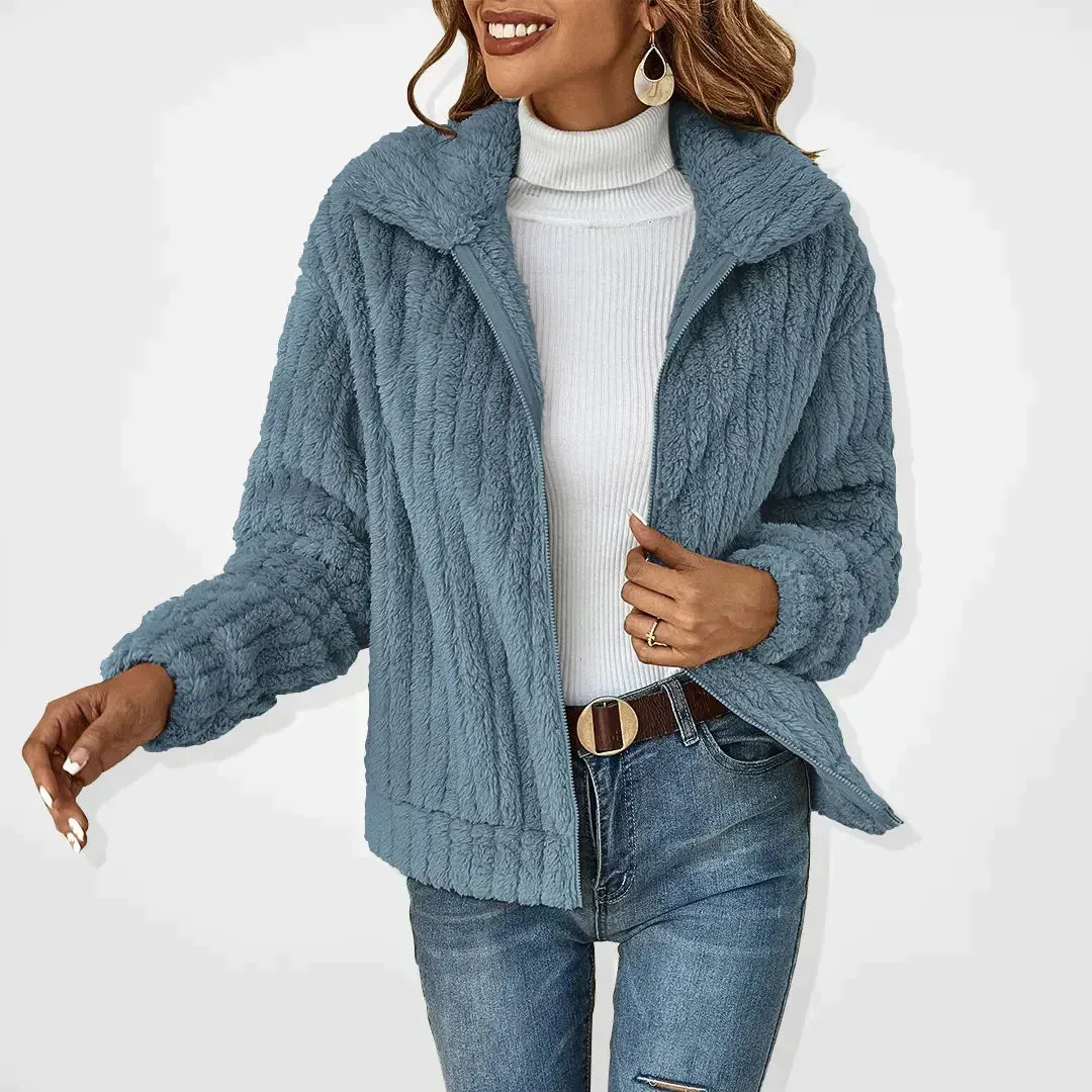 Catriona™ | Casual Plush Fabric Ribbed Cardigan