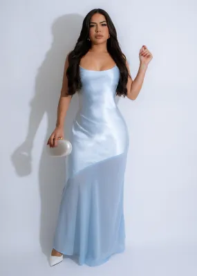 Celestial Veil Satin Maxi Dress Blue