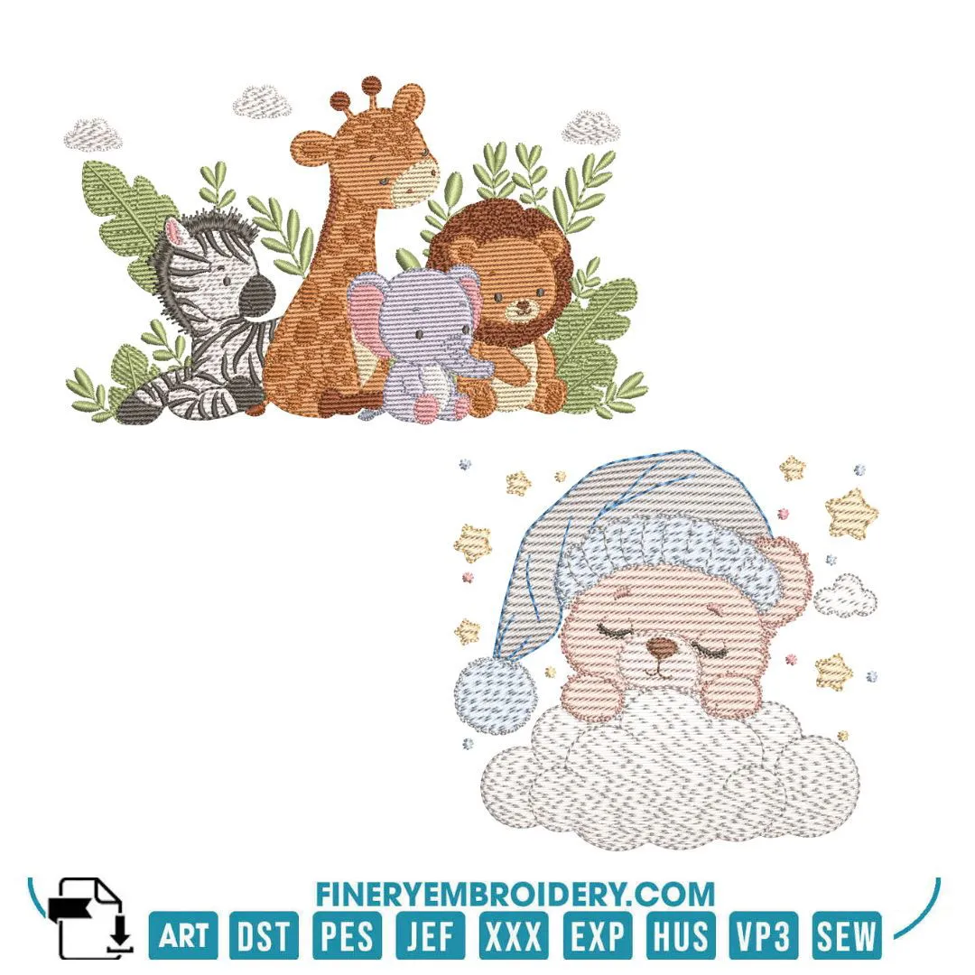 Charming Babies and Animal Friends Embroidery Designs Pack - Multi-Size