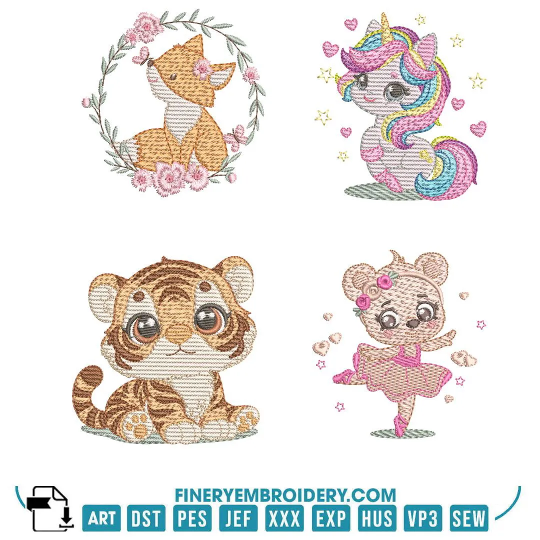 Charming Babies and Animal Friends Embroidery Designs Pack - Multi-Size