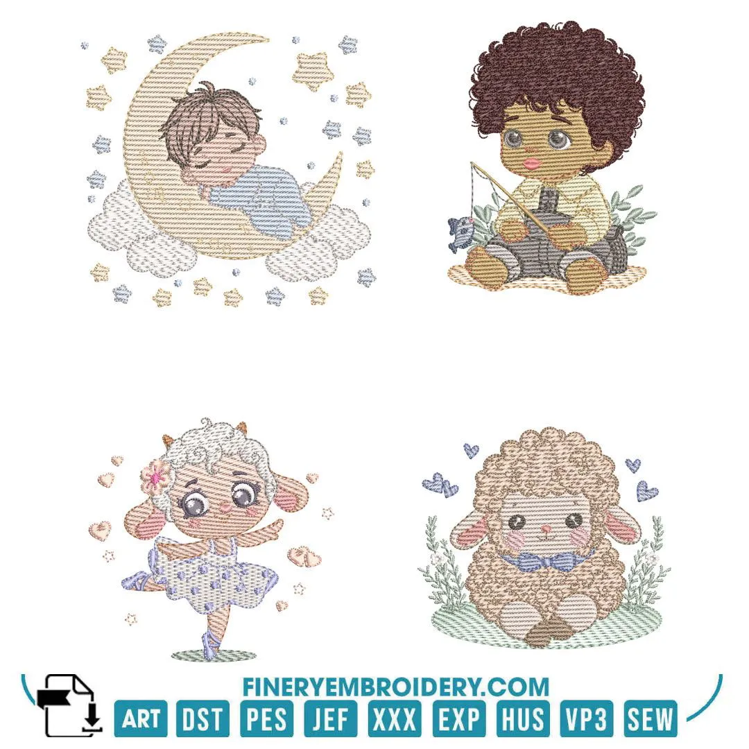 Charming Babies and Animal Friends Embroidery Designs Pack - Multi-Size