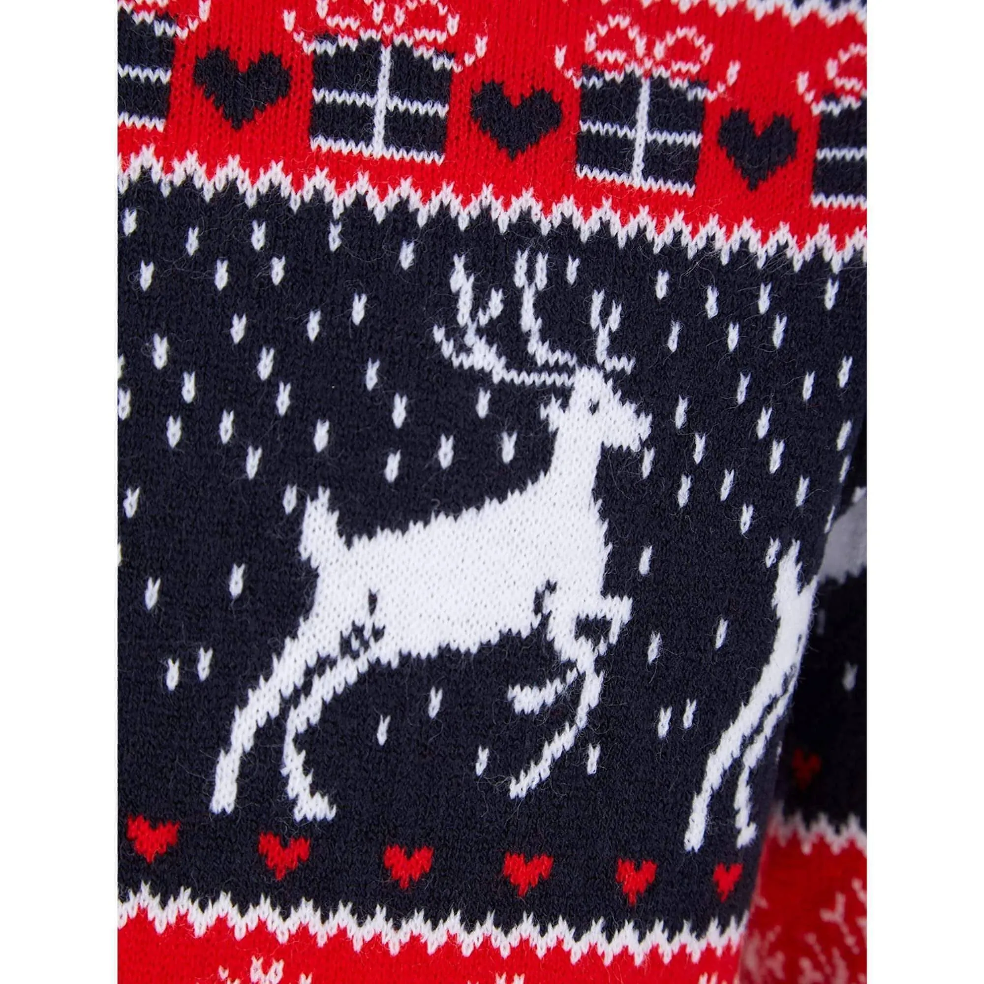 Christmas Snow Reindeer Nordic Fairisle Junior Christmas Jumper - Navy