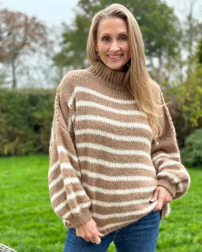 Chunky Knit Striped Jumper - Caramel