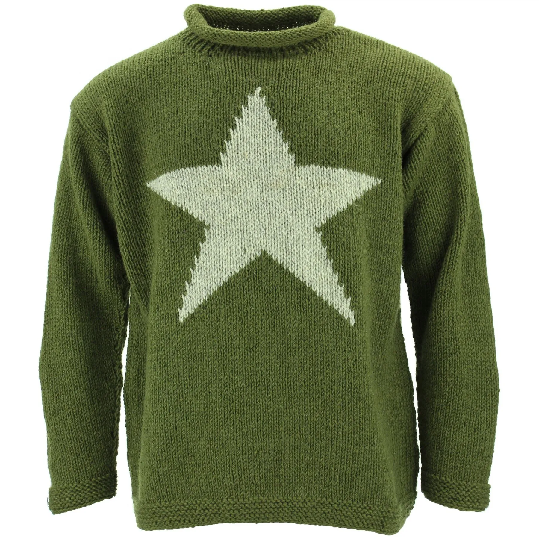 Chunky Wool Knit Star Jumper - Green & Light Grey