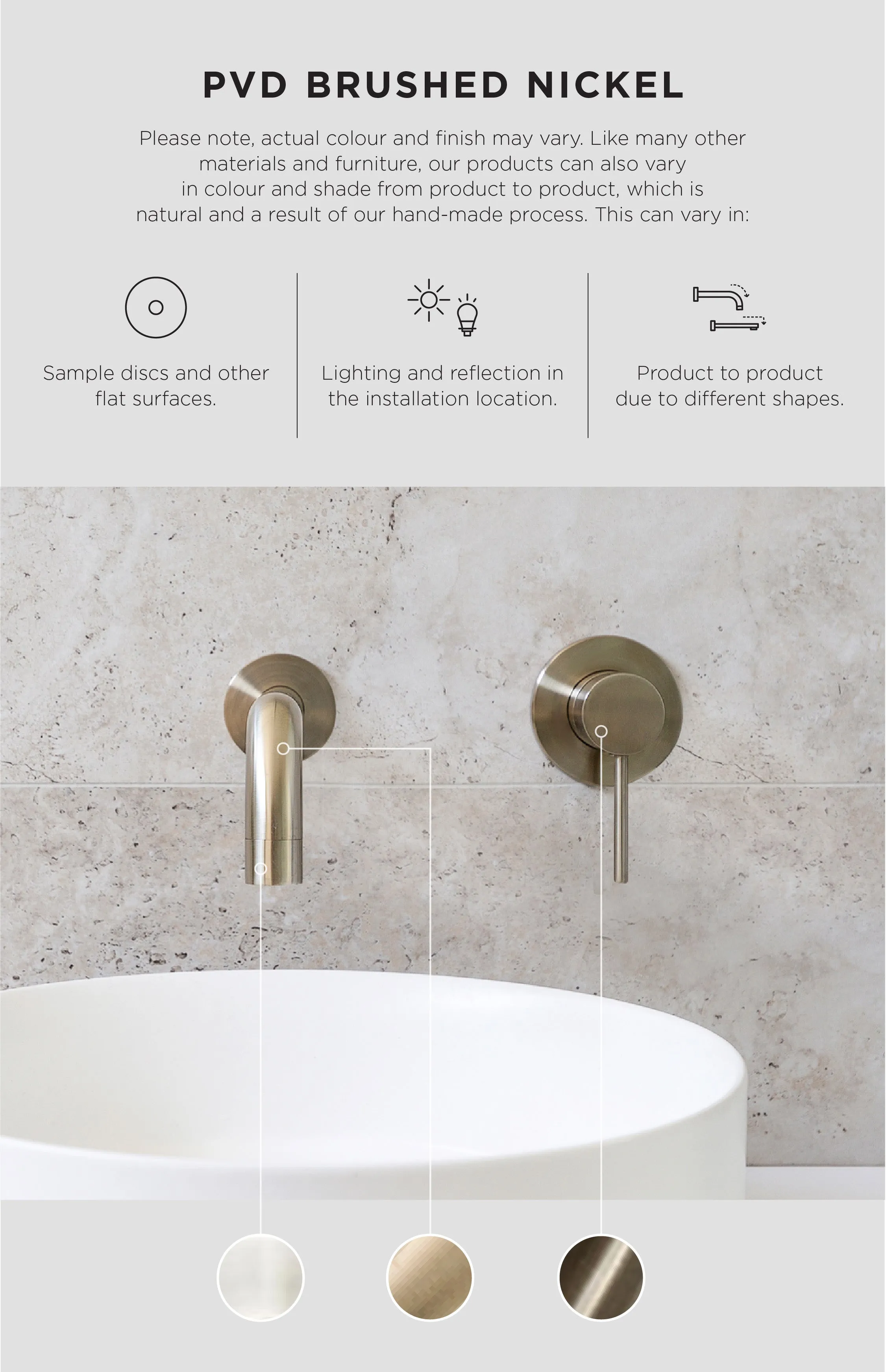 Circular Wall Taps - PVD Brushed Nickel